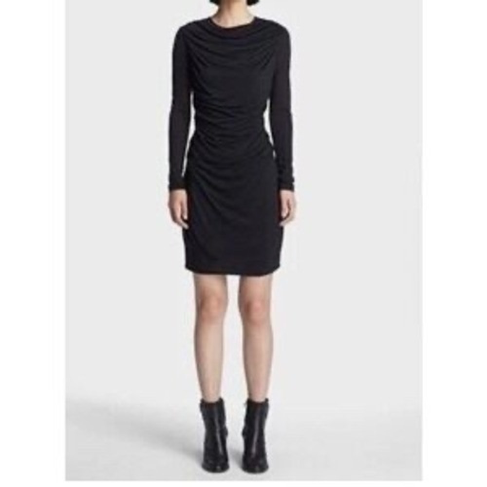 Helmut Lang black draped jersey dress long sleeve women's size medium luxury